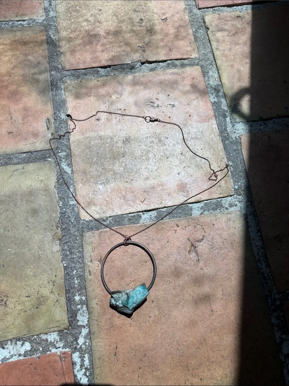 Turquoise Raw Stone Hoop Necklace - handmade in Colorado